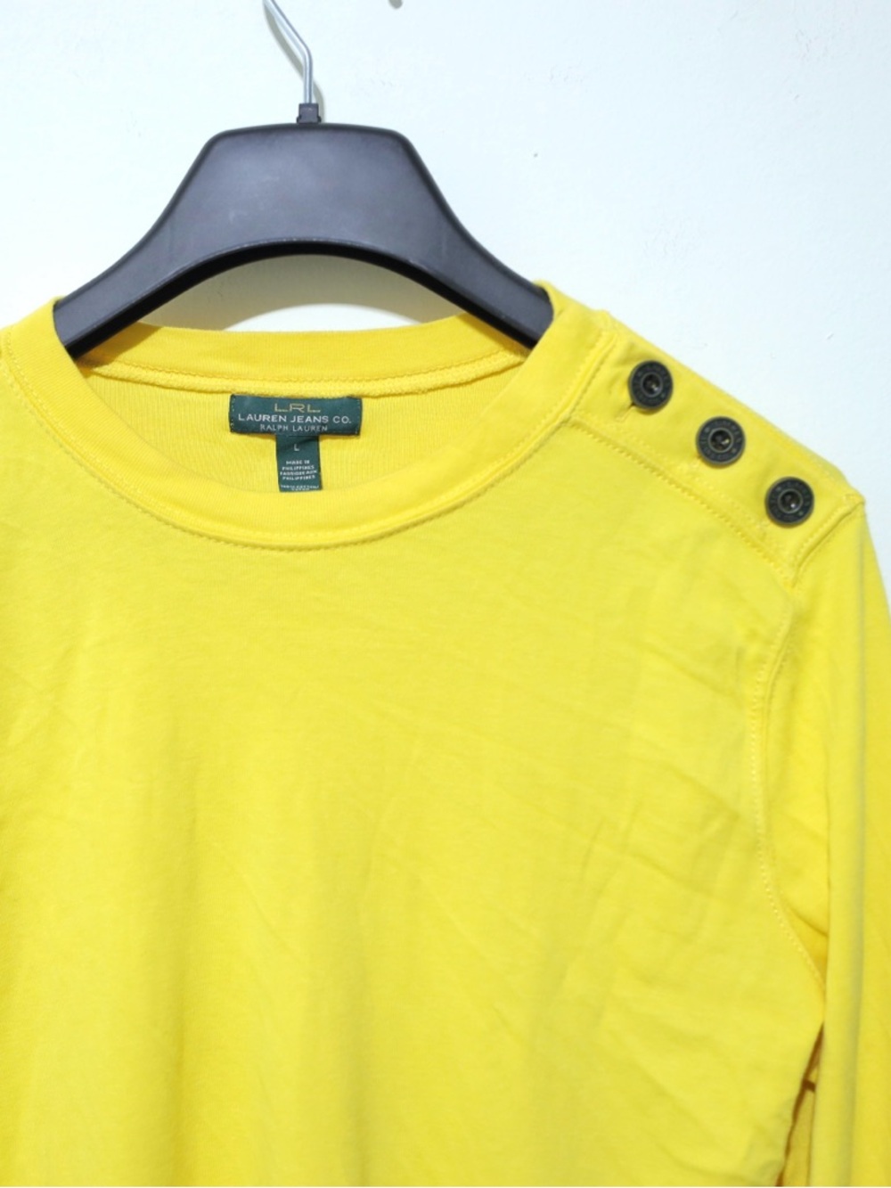 Lauren Jeans Co Yellow Button Shoulder Sweater Women's Large L Nautical LRL
